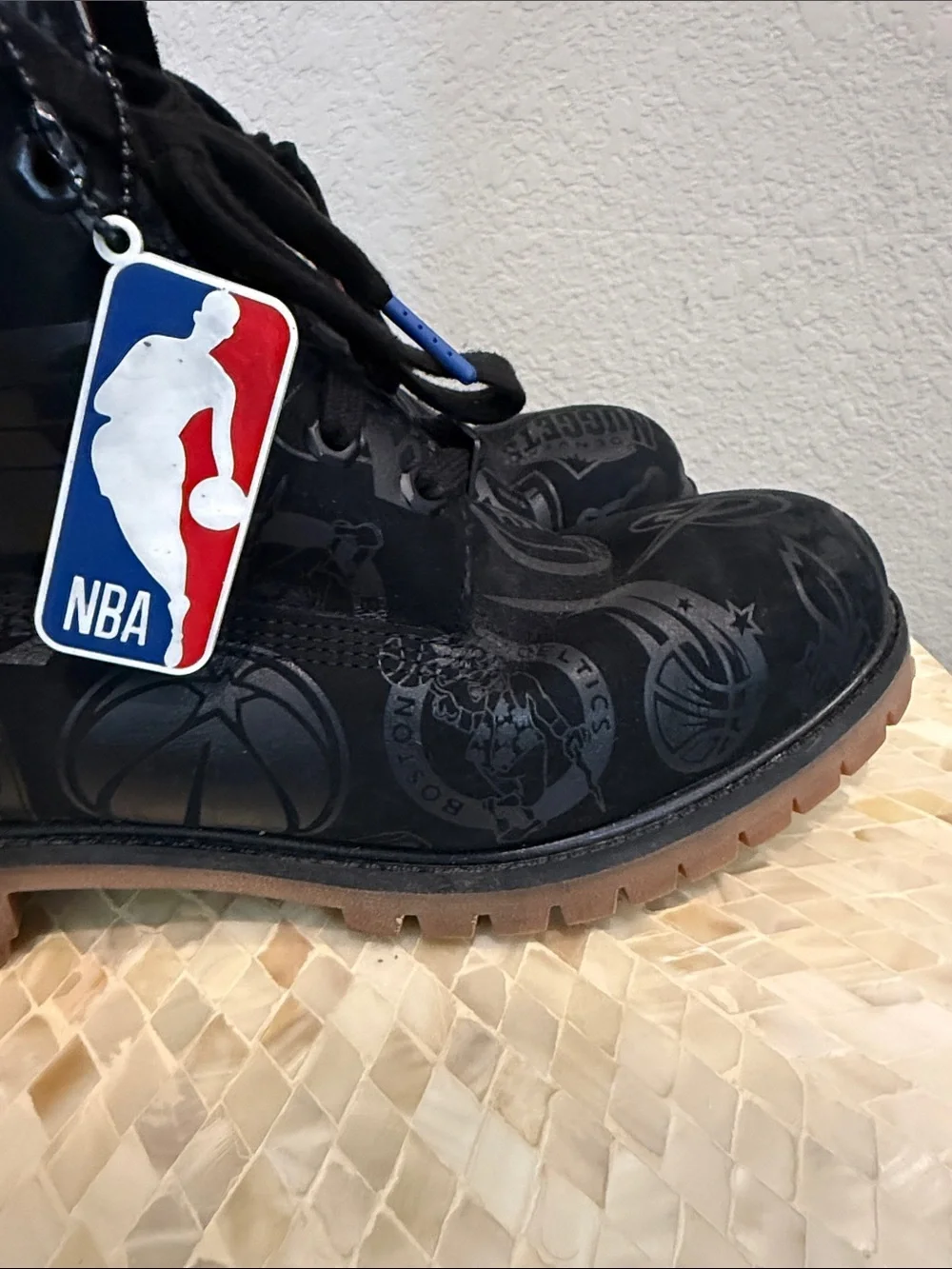 Timberland Black NBA Logo and teams Graphic Lace-Up Boot size 12 M